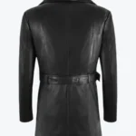 Women Black Leather Trench Coat Back - Rare Jackets