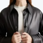 Women Black Shirt Leather Jacket Collar Rare Jacket