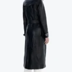 Women Black Spring Belted Leather Trench Coat Back - Rare Jackets
