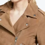 Women Brown Moto Suede Jacket Collar Rare Jacket