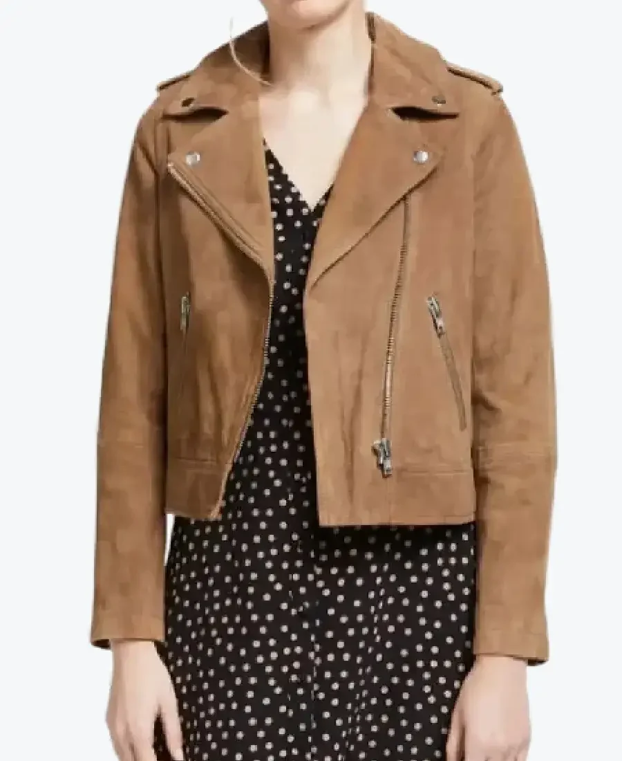 Women Brown Moto Suede Jackets Rare Jacket