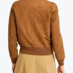 Women Camel Lauren Brown Suede Bomber Jacket Back - Rare Jackets