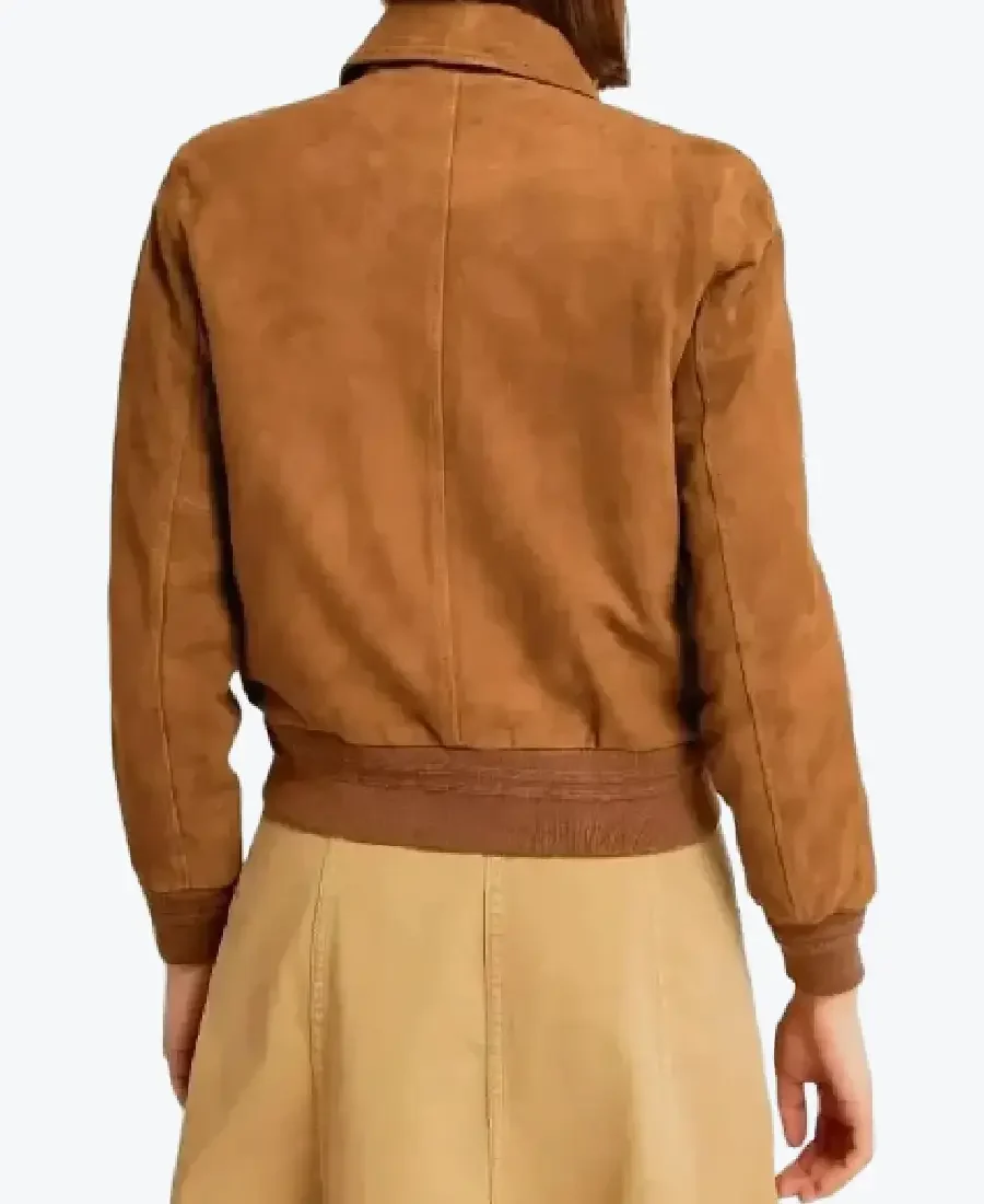 Women Camel Lauren Brown Suede Bomber Jacket Back - Rare Jackets