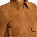 Women Camel Lauren Brown Suede Bomber Jacket Side - Rare Jackets