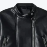 Women Cropped Black Leather Jacket Collar Rare Jacket