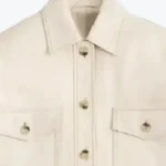 Women Cropped Cream Leather Shirt Jacket Collar Rare Jacket