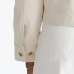 Women Cropped Cream Leather Shirt Jacket Sleeves Rare Jacket