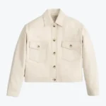 Women Cropped Cream Leather Shirt Jackets Rare Jacket