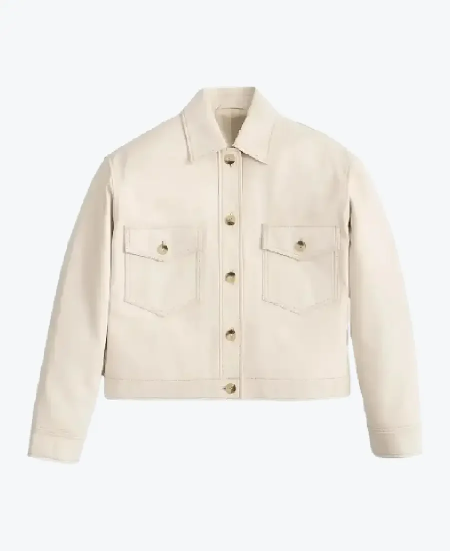 Women Cropped Cream Leather Shirt Jackets Rare Jacket