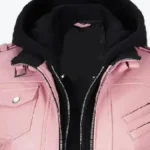 Women Edinburgh Pink Leather Bomber Jacket Collars Rare Jacket