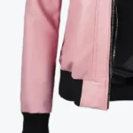 Women Edinburgh Pink Leather Bomber Jacket Sleeves Rare Jacket