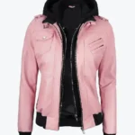 Women Edinburgh Pink Leather Bomber Jackets Rare Jacket