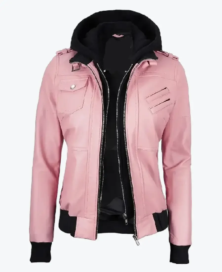 Women Edinburgh Pink Leather Bomber Jackets Rare Jacket