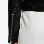 Women Ellen Black Moto Leather Jacket Sleeves Rare Jacket