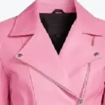 Women Peplum Pink Leather Jacket Collar Rare Jacket