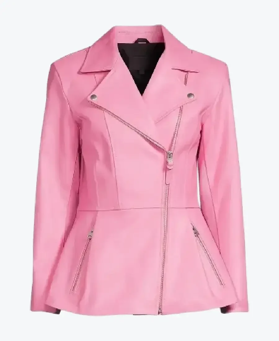 Women Peplum Pink Leather Jackets Rare Jacket