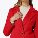 Women Red Grazia Long Wool Coat Side - Rare Jackets