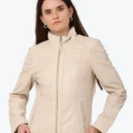 Women Reilly Cream Leather Jacket Front - Rare Jackets
