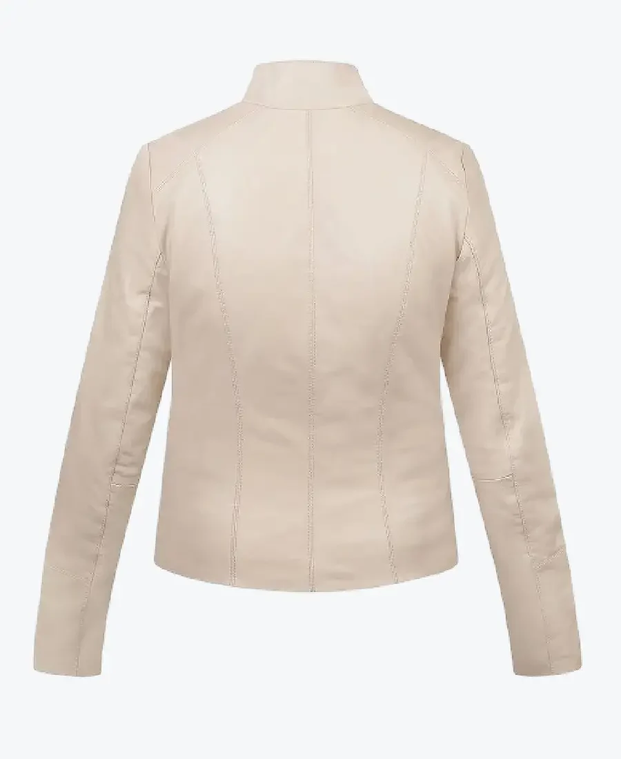 Women Reilly Cream Leather Jacket back - Rare Jackets