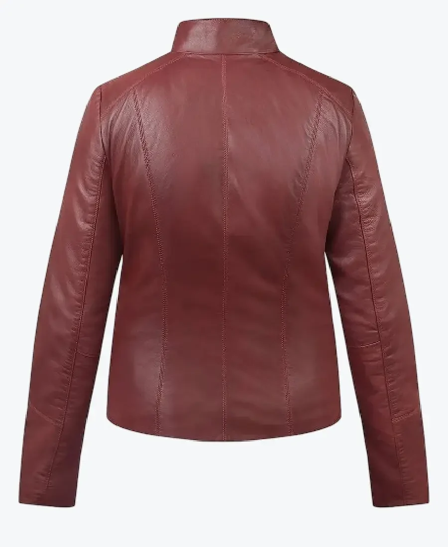 Women Reilly Plum Leather Jacket Back - Rare Jackets