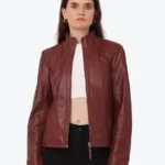 Women Reilly Plum Leather Jacket Front - Rare Jackets