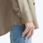 Women SImple Beige Leather Shirt Jacket Sleeves Rare Jacket