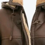 Women Sheepskin Brown Duffle Coat With Hood Collar Rare Jacket