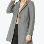 Women Single Breasted Grey Wool Coat Side - Rare Jackets
