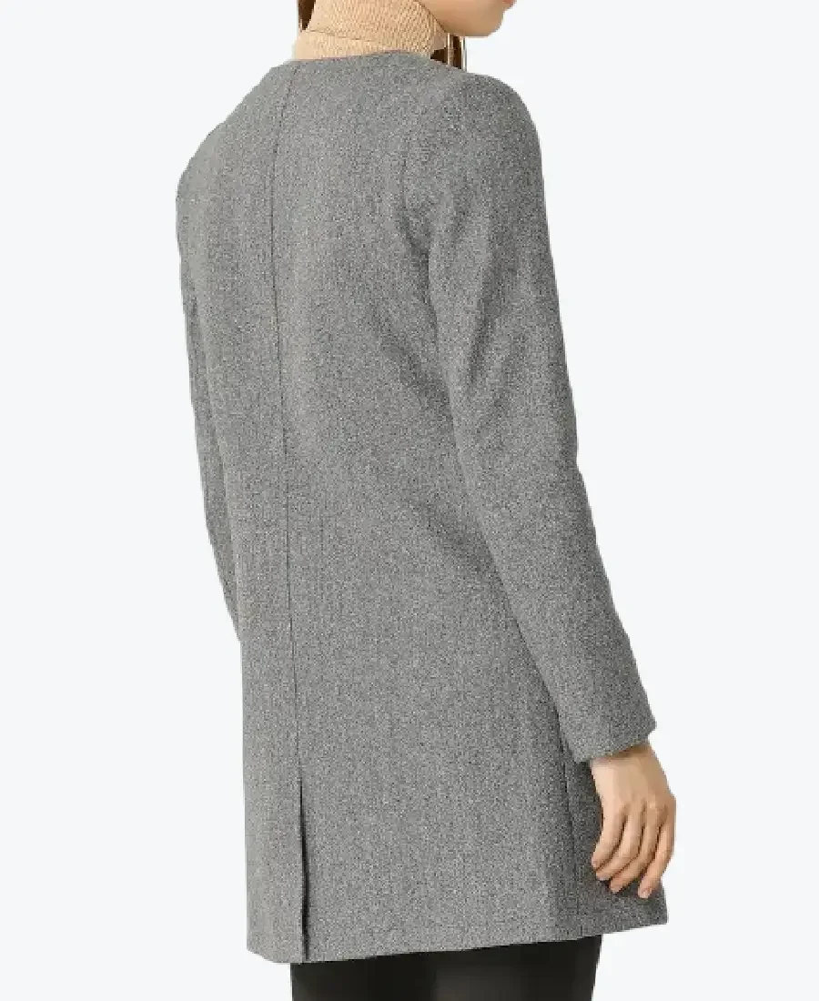 Women Single Breasted Grey Wool Coat back - Rare Jackets