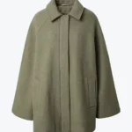 Women Smooth Elegant Wool Olive Green Coat Rare Jacket