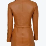 Women Tan Brown Leather Trench Coat back - Rare Jackets