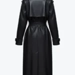 Women Trendy Fashion Black Leather Trench Coat back - Rare Jackets