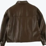 Women Vintage Brown Leather Bomber Jacket Back