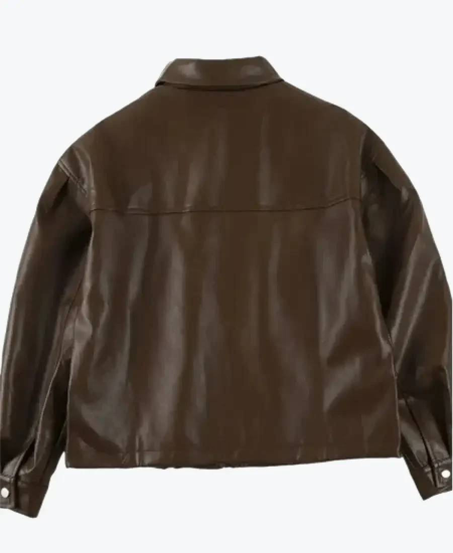 Women Vintage Brown Leather Bomber Jacket Back