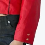 Women Vintage Red Genuine Leather Jacket Sleeves Rare Jacket