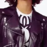 Women’s Asymmetrical Peplum Purple Leather Jacket Collar Rare Jacket