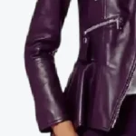 Women’s Asymmetrical Peplum Purple Leather Jacket Sleeves Rare Jacket