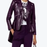 Women’s Asymmetrical Peplum Purple Leather Jackets Rare Jacket