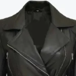 Women’s Black Asymmetrical Biker Style Leather Jacket Collar Rare Jacket