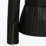 Women’s Black Asymmetrical Biker Style Leather Jacket Sleeves Rare Jacket