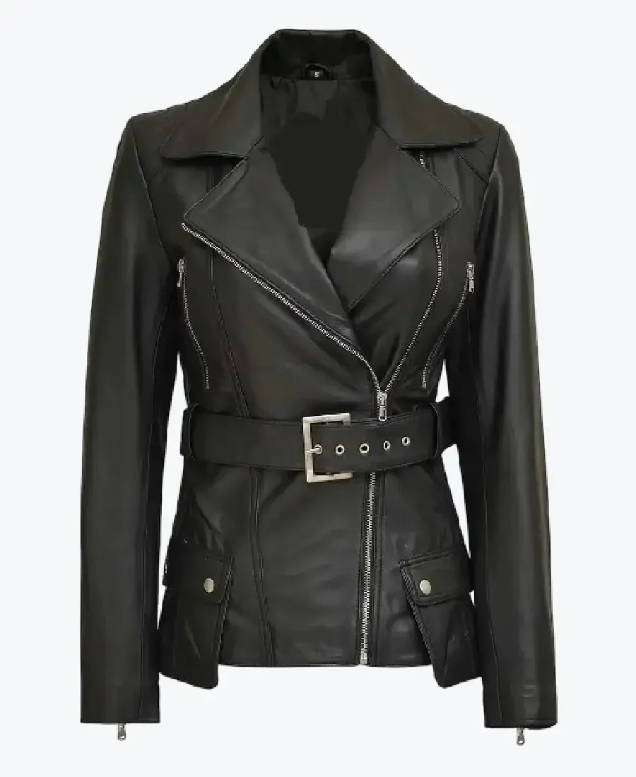 Women’s Black Asymmetrical Biker Style Leather Jackets Rare Jacket