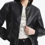 Womens Black Bomber Leather Jacket - Rare Jackets