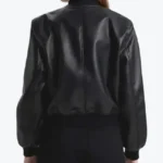Womens Black Bomber Leather Jacket Back - Rare Jackets