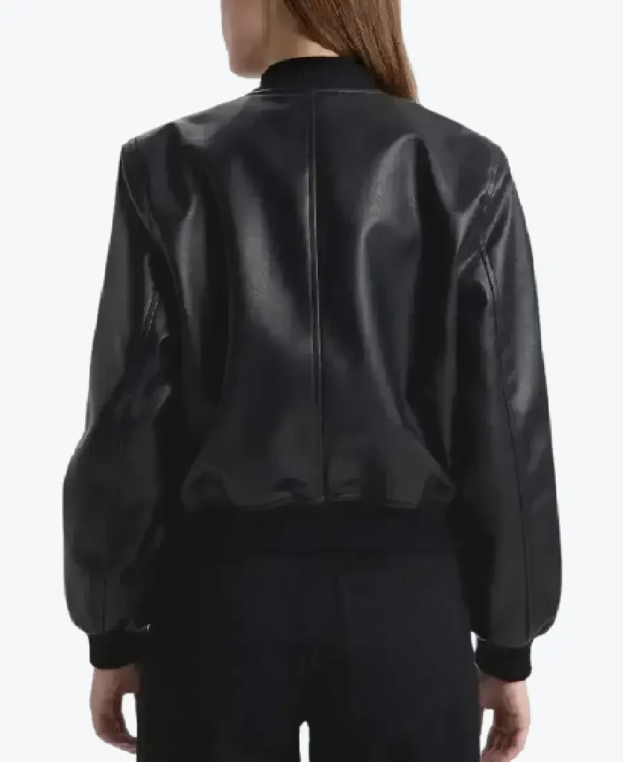 Womens Black Bomber Leather Jacket Back - Rare Jackets