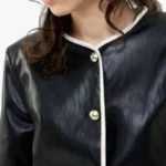 Women’s Black Cropped Leather Jacket Collar Rare Jacket