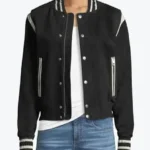 Women’s Black Fleece Bomber Jacket Front - Rare Jackets