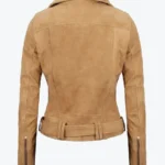 Women's Brown Asymmetrical Suede Biker Jacket Back