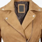 Women's Brown Asymmetrical Suede Biker Jacket Front