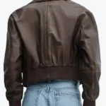 Womens Brown Leather Bomber Jacket Back - Rare Jackets
