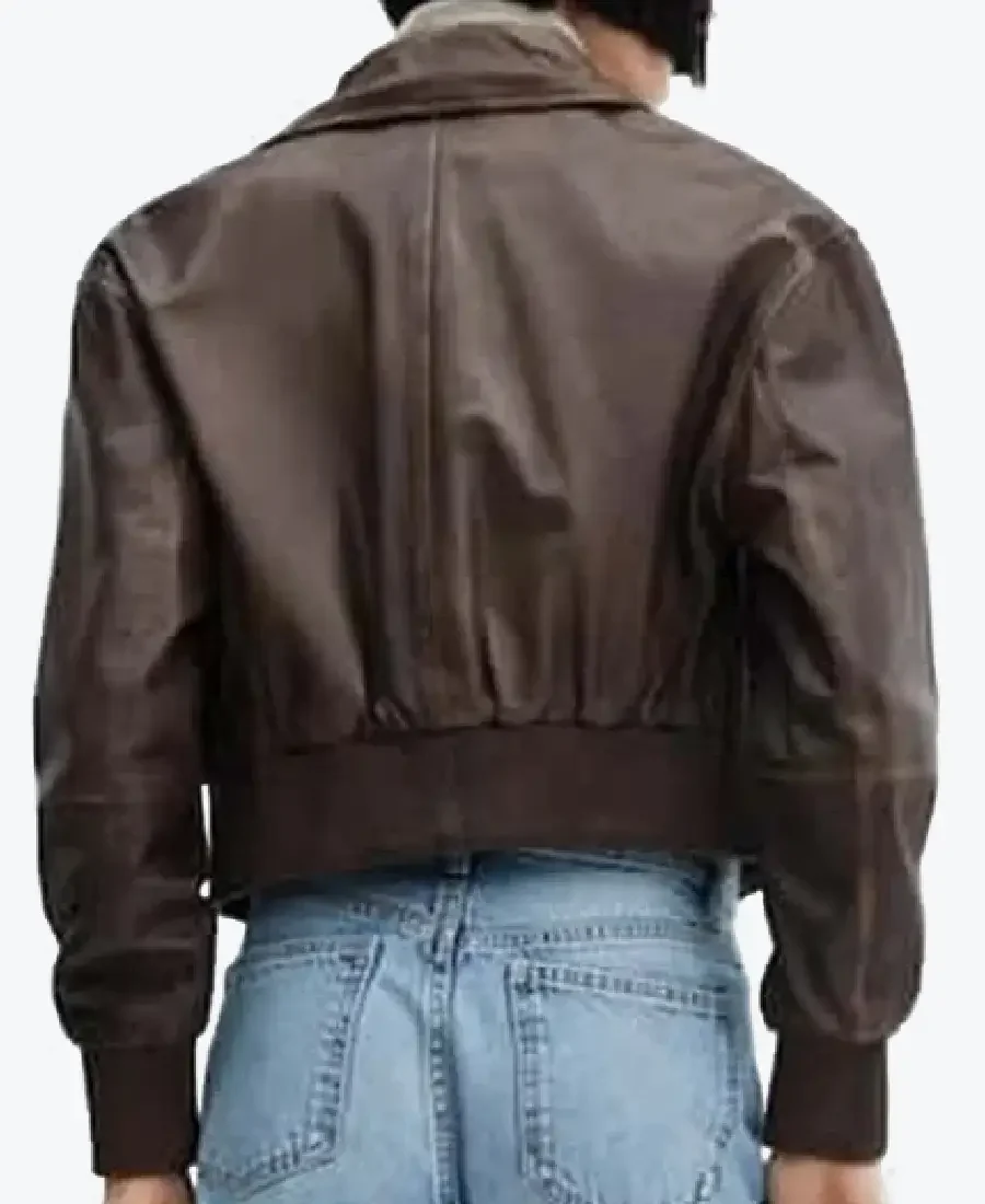 Womens Brown Leather Bomber Jacket Back - Rare Jackets